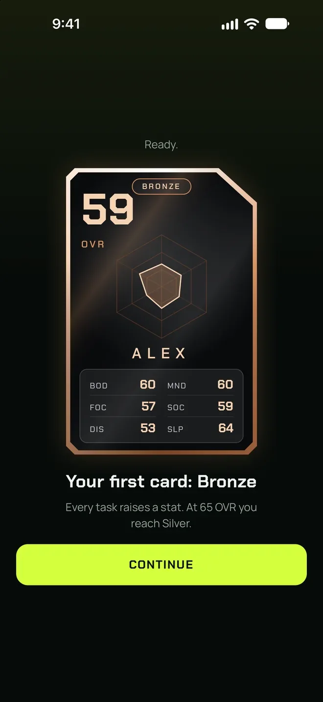 The end of setup: your first card is bronze, 59 OVR